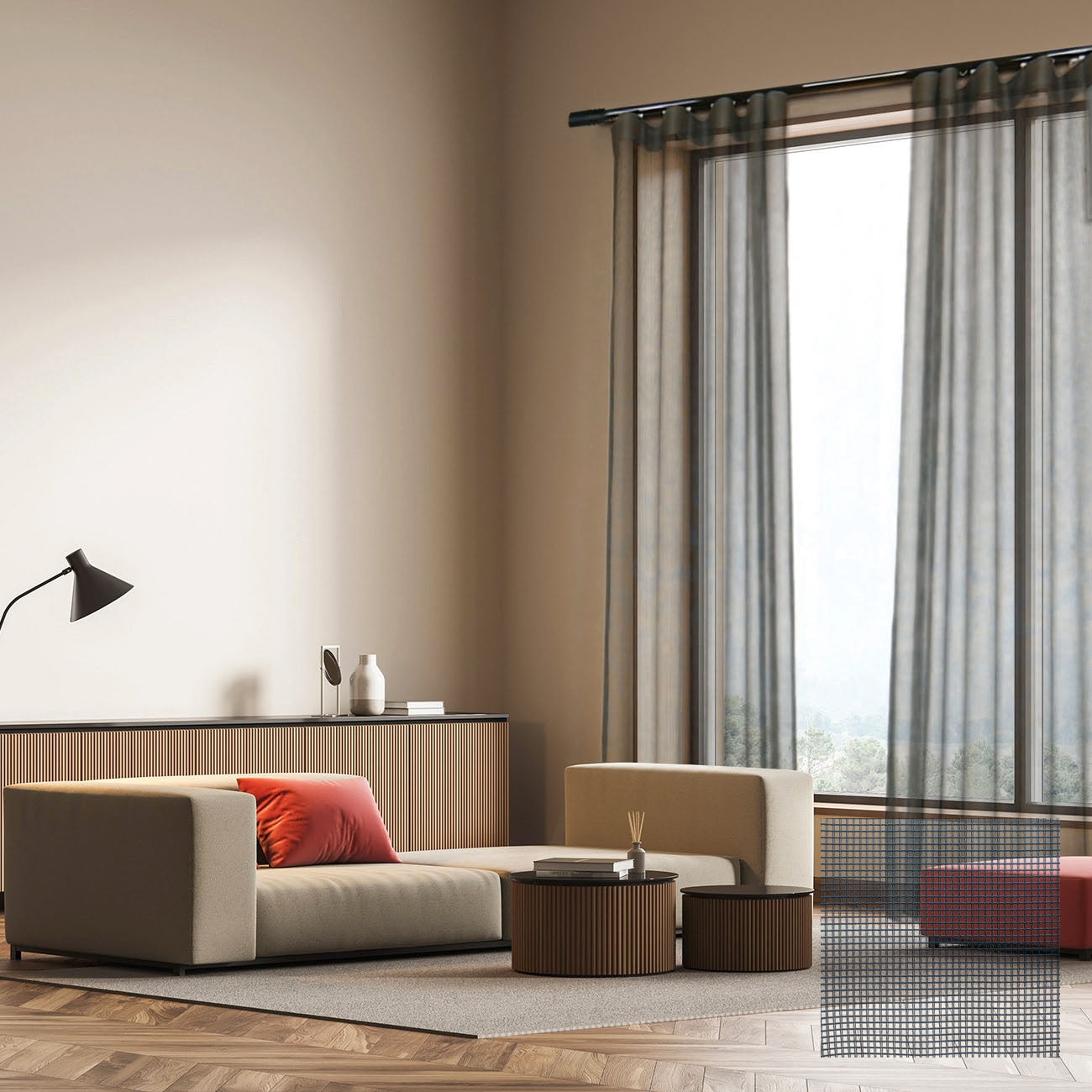 Now HD35 Add-a-sheer-kit sample set, H:265cm, W:225.2 cm